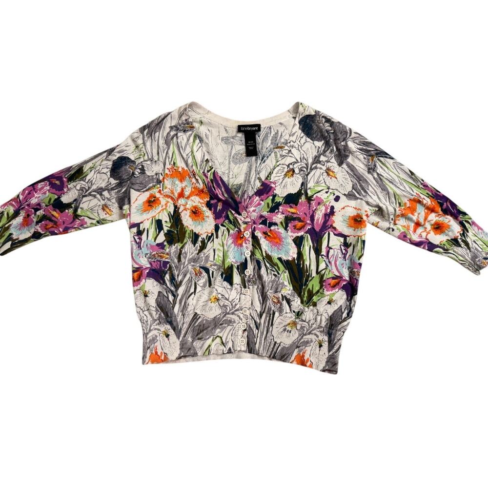 Lane Bryant Floral Sequin Button Front Cardigan V-Neck Size 18/20